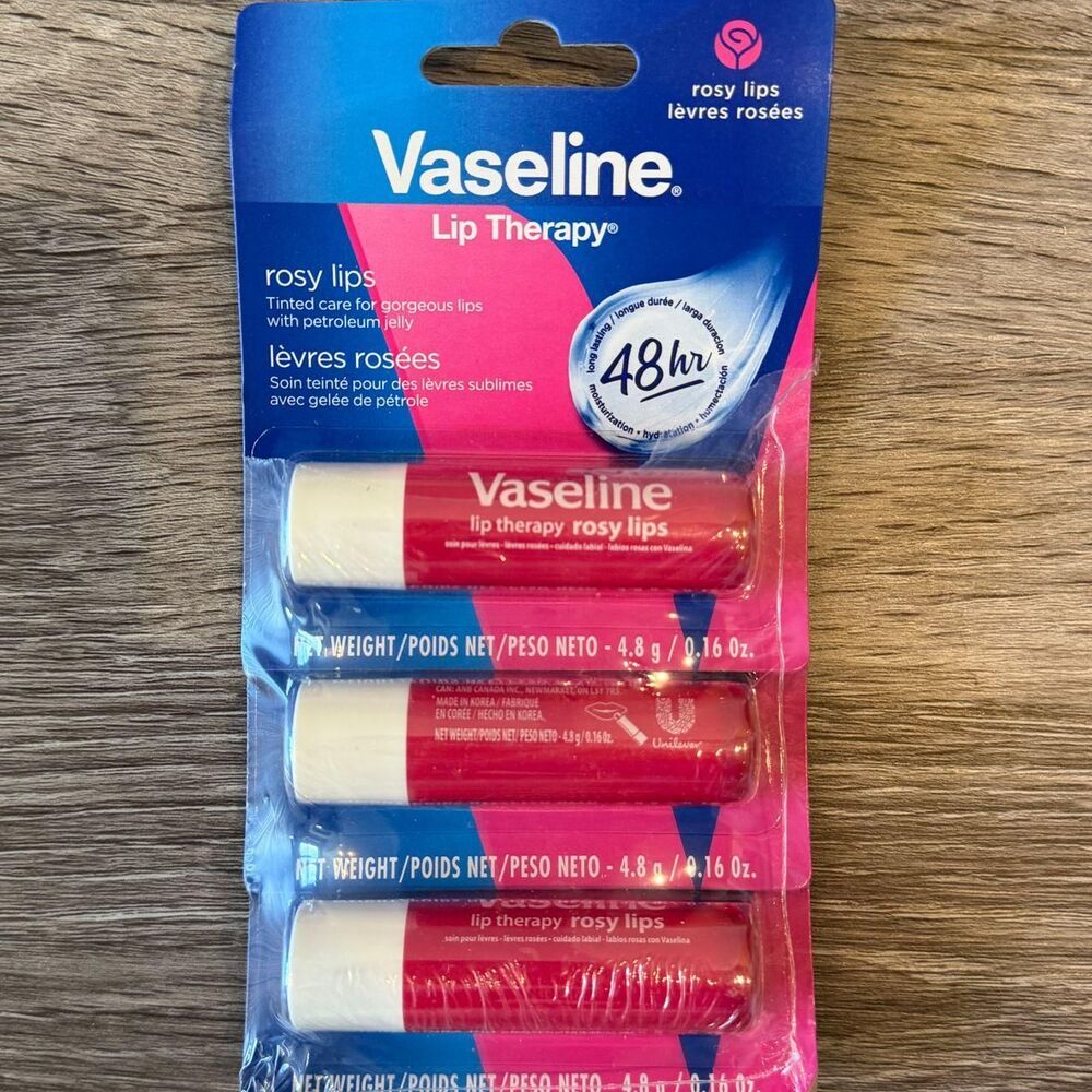 Vaseline Lip Therapy Care Rosy Tint Lip Balm Chapstick Pack of 3